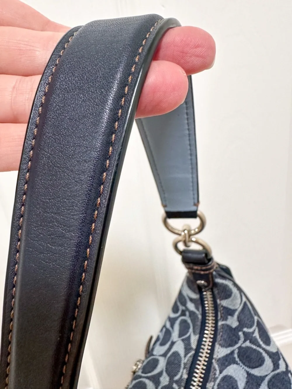 Coach Harley Signature Denim Jacquard Navy Leather Large Hobo